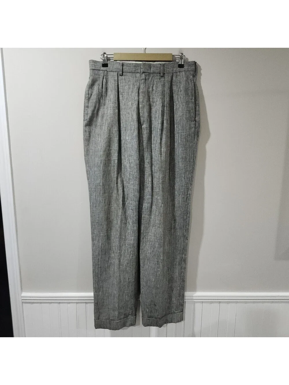 Vintage Polo Ralph Lauren Houndstooth Linen Dress Pants Trousers Pleated Cuffed